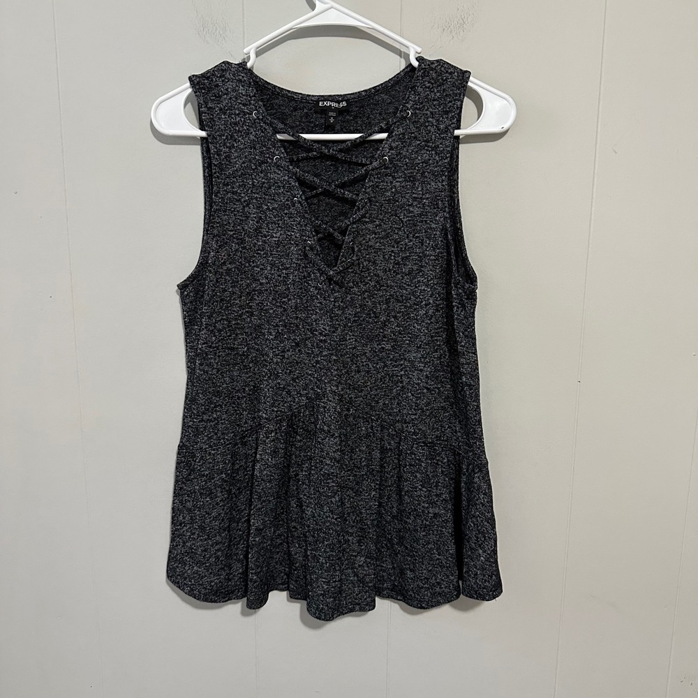 Express Criss Cross V-neck sleeveless gray Top